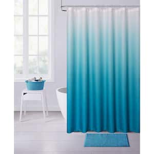 Printed Ombre 70 in. x 72 in. Blue Waffle Shower Curtain
