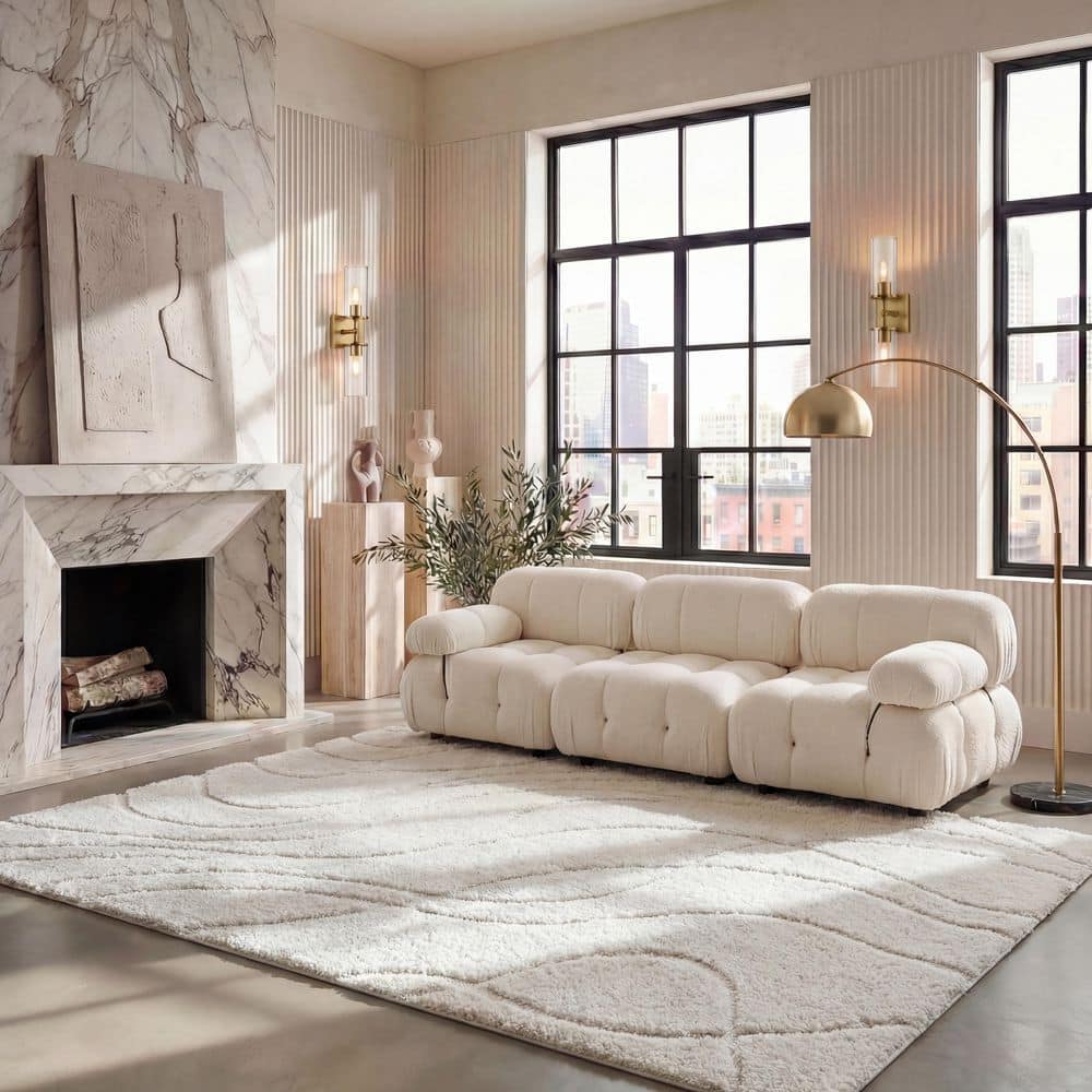 SAFAVIEH Florida Shag Cream 8 ft. x 10 ft. Solid Area Rug SG471