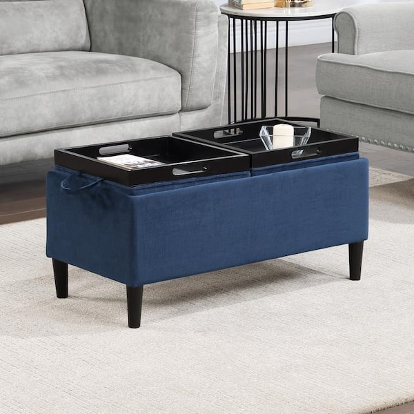 Convenience Concepts Designs4Comfort Magnolia Dark Blue Corduroy Storage Ottoman with Reversible Trays