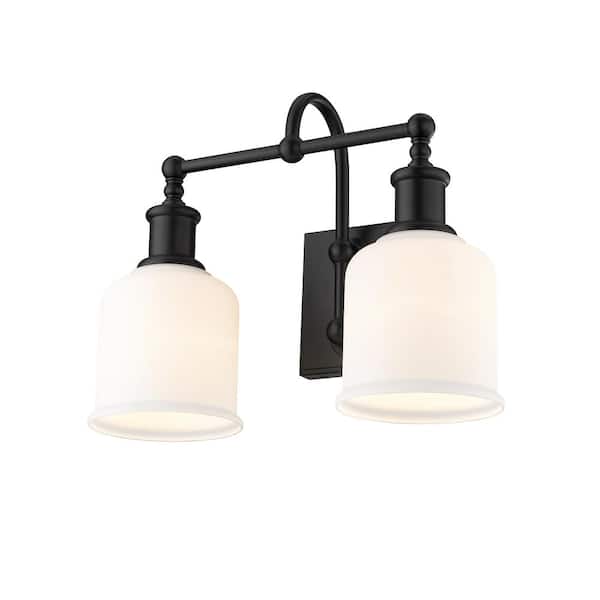 Unbranded Bryant 16 in. 2-Light Matte Black Vanity Light with Glass Shade