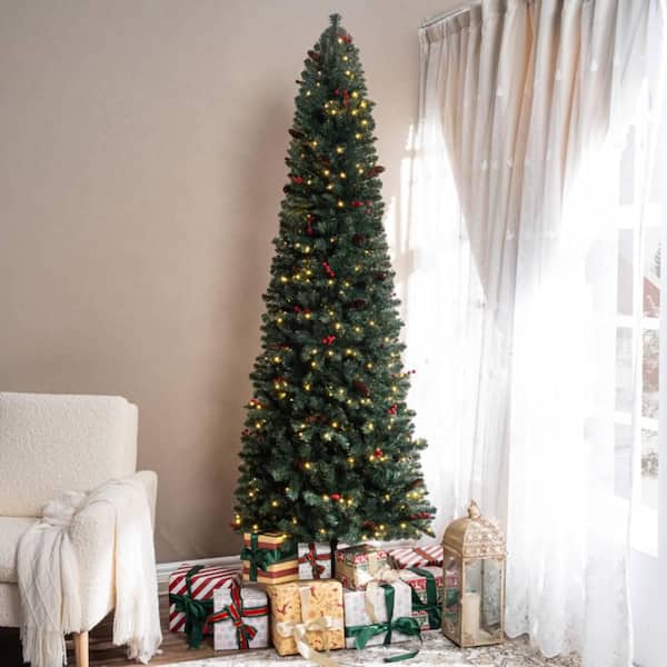 6.5 ft. Artificial Pencil Tree in Metal Stand, 754-Branch Tips, 250-Warm Lights
