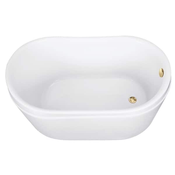 Kingston Brass Aqua Eden 52 in. x 30 in. Acrylic Flatbottom Freestanding Soaking Bathtub in White/Polished Brass with Drain