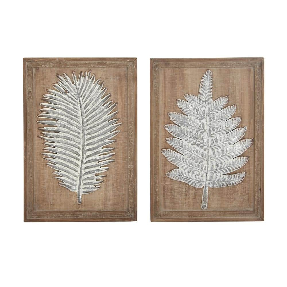 Litton Lane Wood Brown Carved Leaf Wall Decor (Set of 2) 64333 - The ...