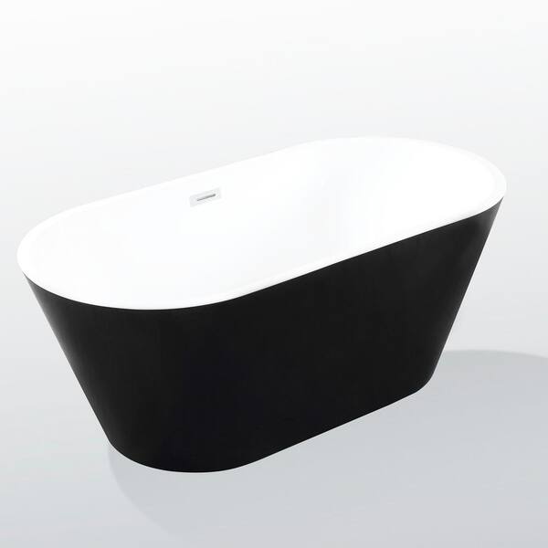 67 in. x 31.1 in. Acrylic Freestanding Soaking Bathtub with Center Drain in Glossy Black/Polished Chrome