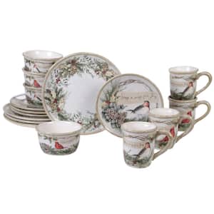 Holly and Ivy 16-Piece Holiday Multicolored Earthenware Dinnerware Set (Service for 4)
