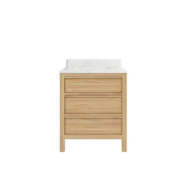 Willow Collections Elizabeth 30 in. W x 22 in. D x 36 in. H Bath Vanity in Natural with Cove Edge Calacatta Quartz Top