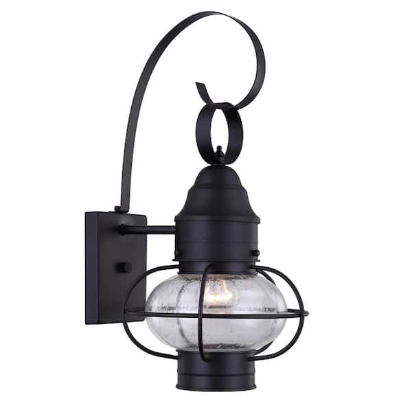 Uixe 1-Light Matte Black Hardwired Outdoor Wall Lantern Sconce with Clear seeded glass