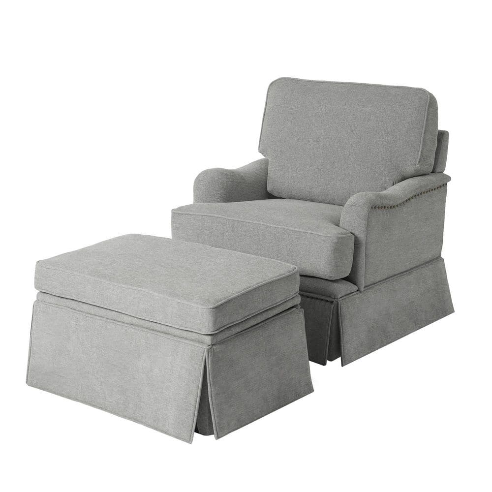 Light Gray Chenille 360° Swivel Modern Upholstered Accent Arm Chair with Storage Ottoman (Set of 1)