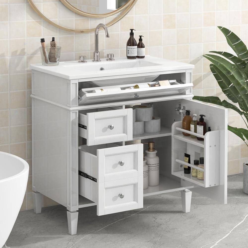 30″ Bathroom Vanity with Top Sink, 2 Drawers & Tip-out Drawer, Modern Storage Cabinet price history on PriceWatchPro