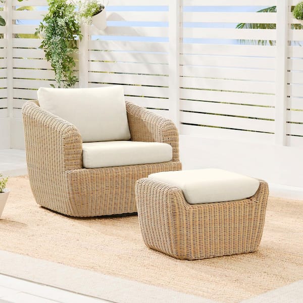 Spruce & Spring Elspeth White Fabric Wicker Swivel Arm Chair and