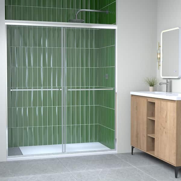 Semi-Frameless Shower Door 56-60 in. W x 70 in. H, 1/4 in. Tempered Glass, Matte Black, Dual w/Towel, L/R Install