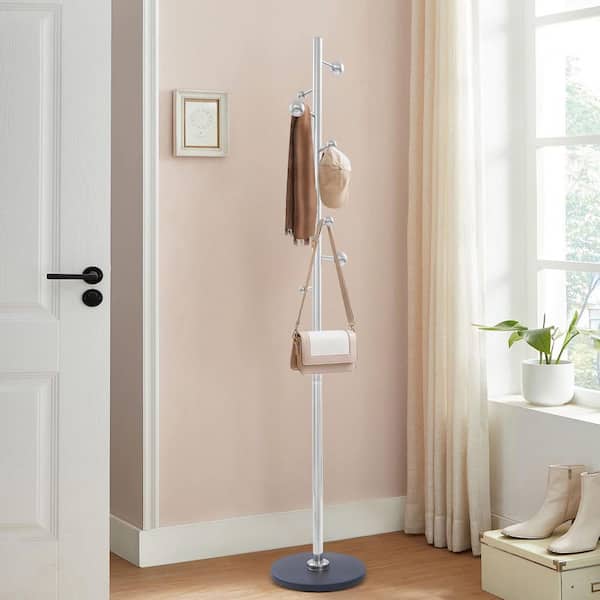 5.67 ft. H, Freestanding Metal Stainless Steel Coat Rack with 8-Hooks (Black Bottom)