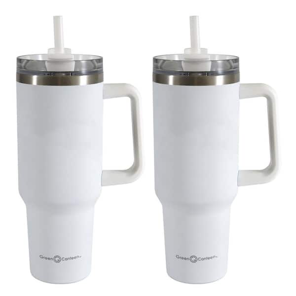 Green Canteen 40 oz. Double Wall Stainless Steel White Tumbler with Handle (2-pack)
