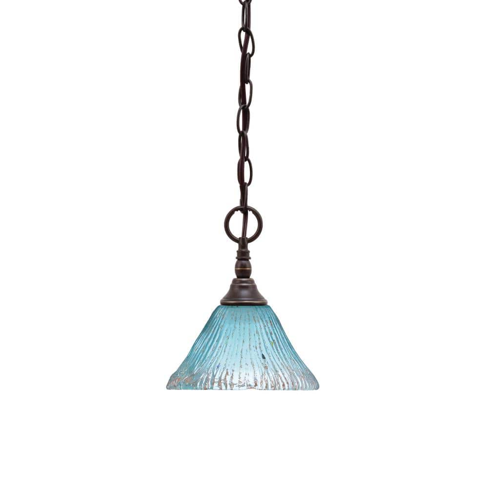 Elva 100-Watt 1_light Dark Granite Shaded Pendant Light with 7 in. Teal Cry