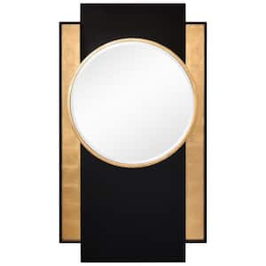 "Gold and Black Wall Mirror", 37 in. x 65 in. Beveled Center Round Mirror Featuring a Black and Gold Foiled Iron Frame