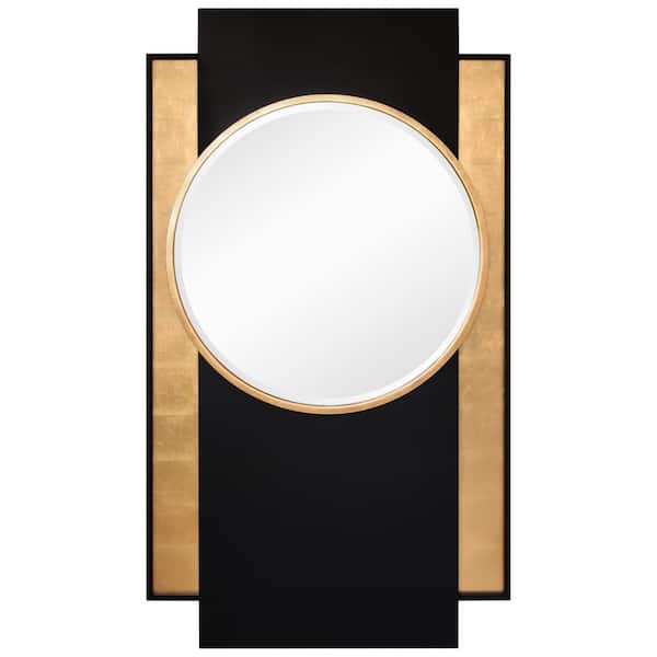 "Gold and Black Wall Mirror", 37 in. x 65 in. Beveled Center Round Mirror Featuring a Black and Gold Foiled Iron Frame