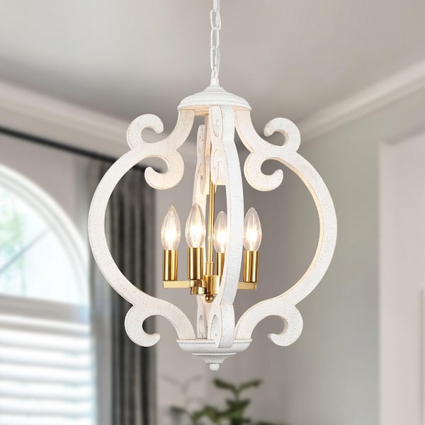LWYTJO Fasiha 4-Light Gold Farmhouse Chandeliers Global Lantern Adjustable Rustic Kitchen Island Cottage Candle Ceiling Pendant