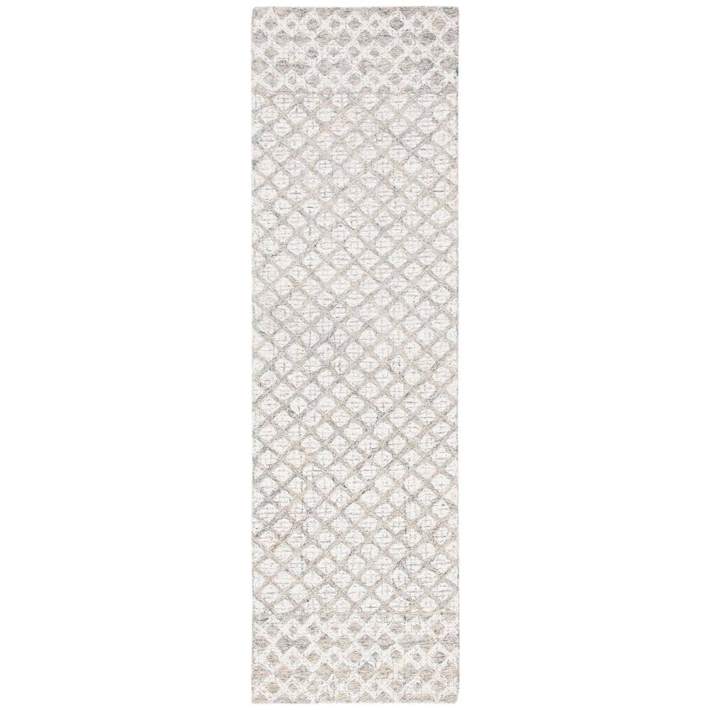 Ivory and Grey Hand-Tufted Wool Abstract Area Rug - 27" x 5"