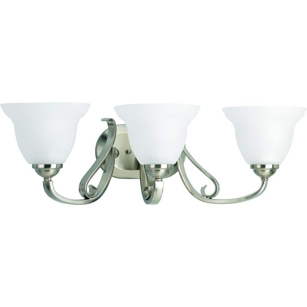 Torino Collection 25 in. 3-Light Brushed Nickel Etched Glass Transitional B