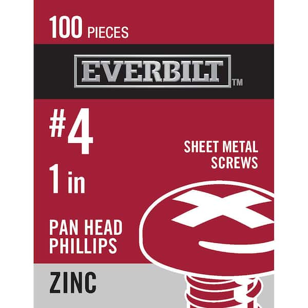 #4 x 1 in. Phillips Pan Head Zinc Plated Sheet Metal Screw (100-Pack)