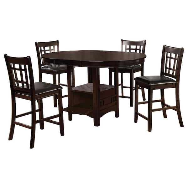 Lavon 5-Piece Oval Espresso Wood Top Counter Height Dining Room Set Seats-4