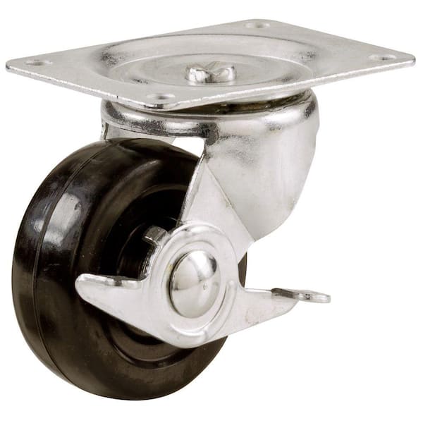 Shepherd 2 in. Soft Rubber Swivel Plate Caster with 90 lb. Load Rating and Side Brake