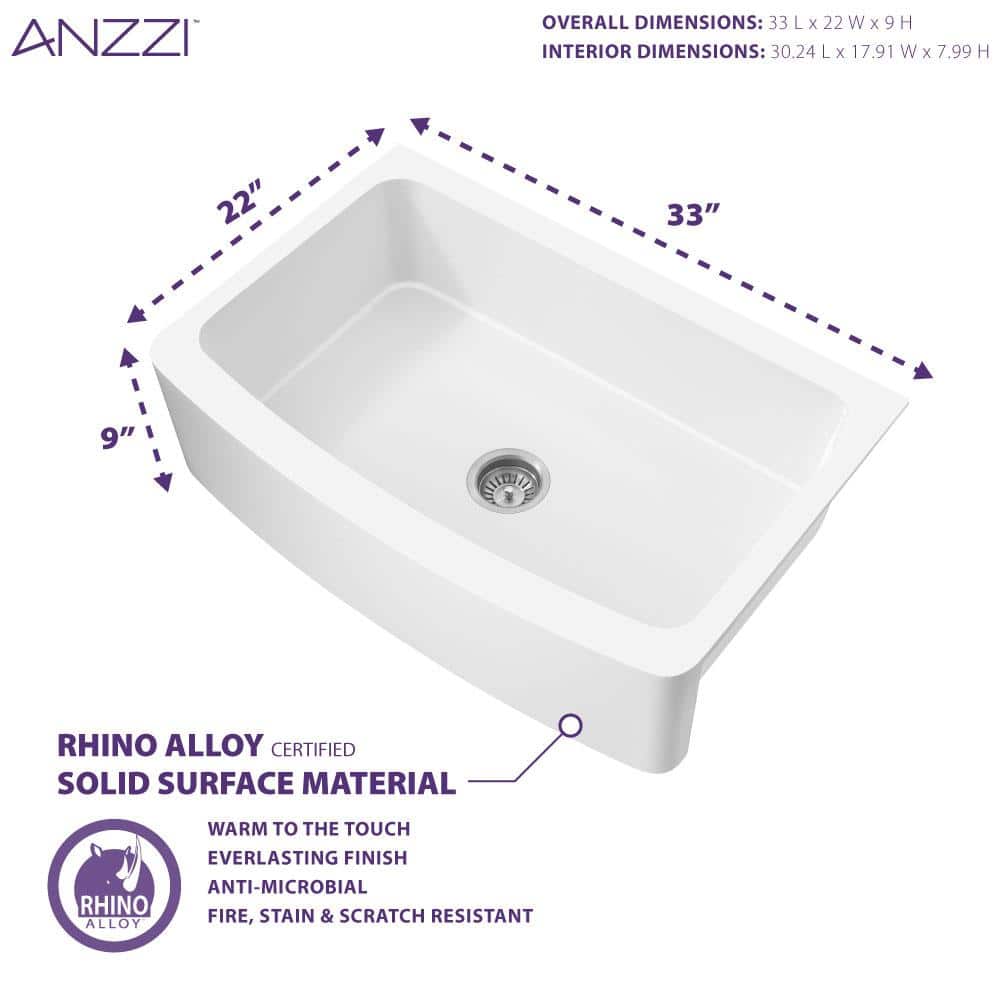 Mesa 33'' Matte White Farmhouse Stone Kitchen Sink