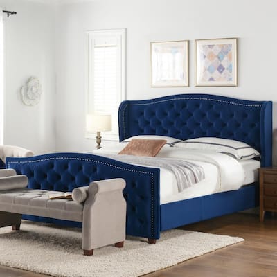 Navy Blue Velvet Beds Bedroom, Blue Velvet Bed Frame And Headboard Sets