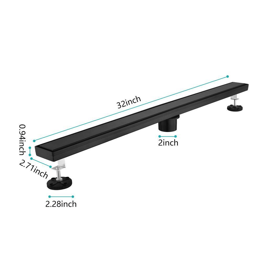 32-Inch Matte Black Stainless Steel Linear Shower Drain