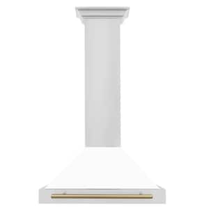 Autograph Edition 30 in. 400 CFM Ducted Vent Wall Mount Range Hood in Stainless Steel, White Matte & Champagne Bronze