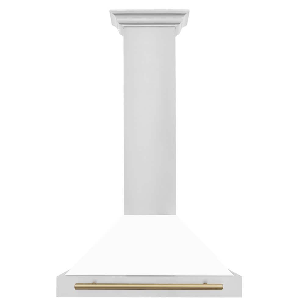 ZLINE 30" White Matte and Champagne Bronze Wall Mount Range Hood