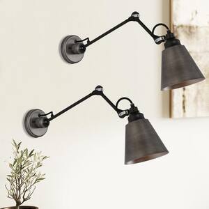 Modern Brushed Black Wall Light,1-Light Farmhouse Kitchen Plug-In or Hardwired Swing Arm Wall Lamp (2 Pack)