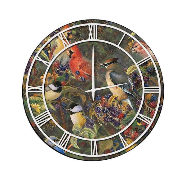 Unbranded "Berry Bush Songbirds" Full Coverage Art and White Numbers Imaged Wall Clock