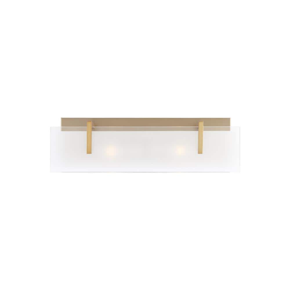 Satin Brass 2-Light Vanity Fixture with Frosted Beveled Glass