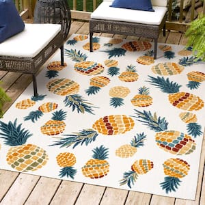 Ananas Bold Pineapple High-Low Orange/Navy 3 ft. x 5 ft. Indoor/Outdoor Area Rug