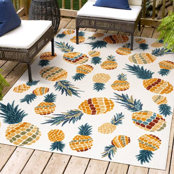 JONATHAN Y Ananas Bold Pineapple High-Low Orange/Navy 3 ft. x 5 ft. Indoor/Outdoor Area Rug