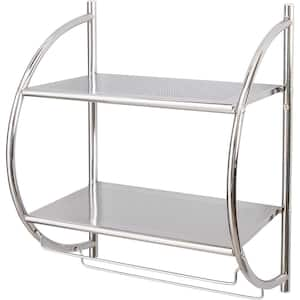 17.75 in. W x 10.5 in. D Decorative Wall Shelf, Silver Wall Mount 2-Tier Chrome Bathroom Shelf with Towel Bars