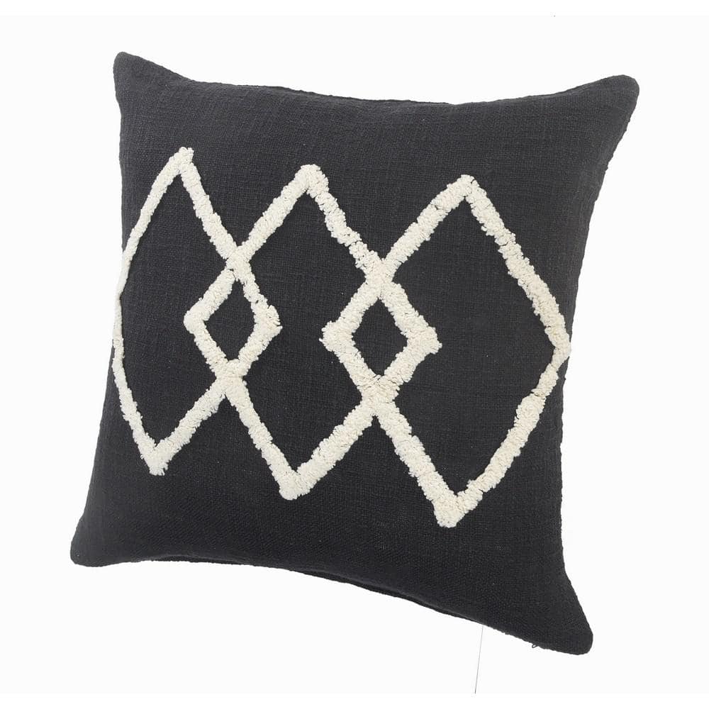 Black and White Tufted Diamond Geometric Throw Pillow, 20" x 20"
