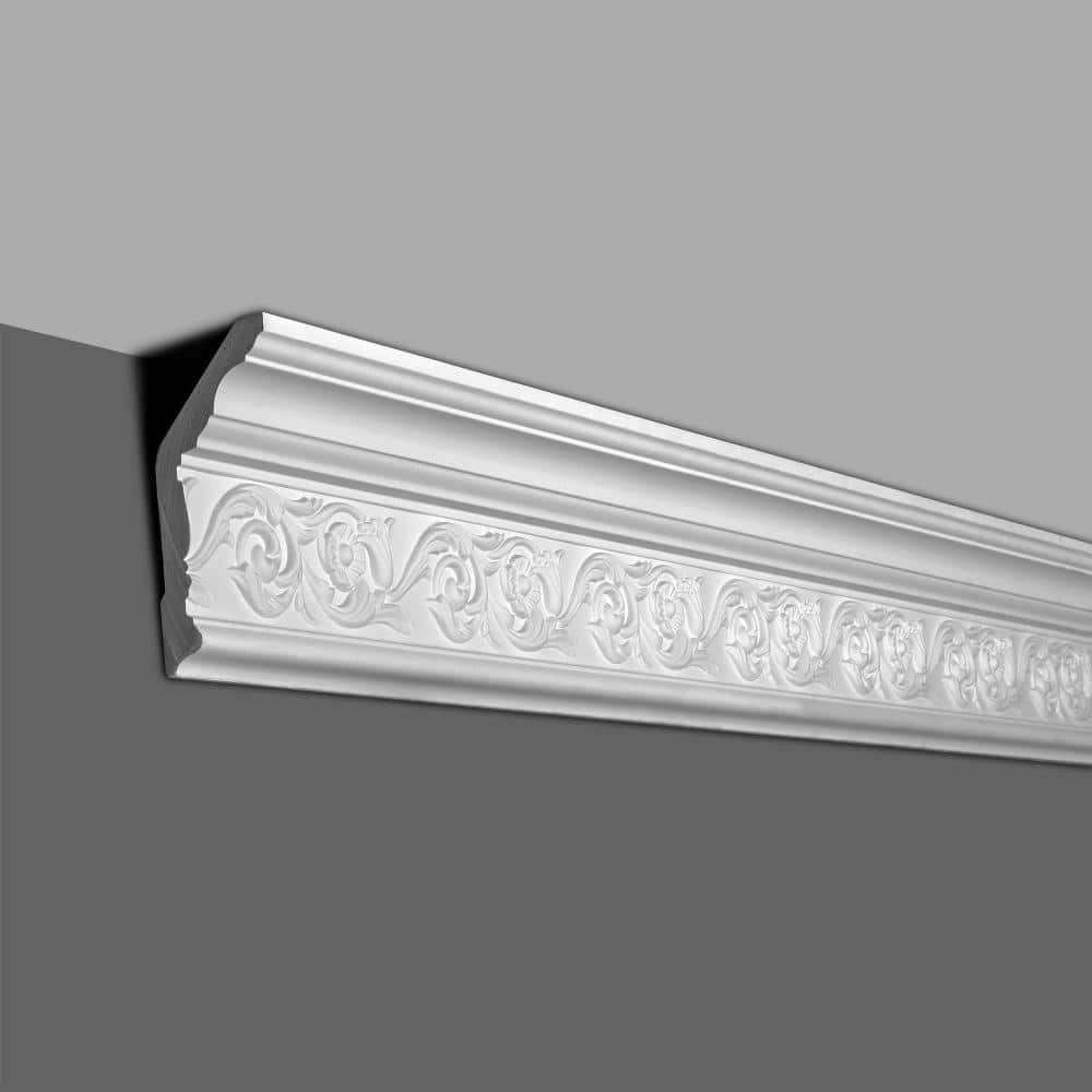 6" White Floral Polyurethane Crown Moulding Sample