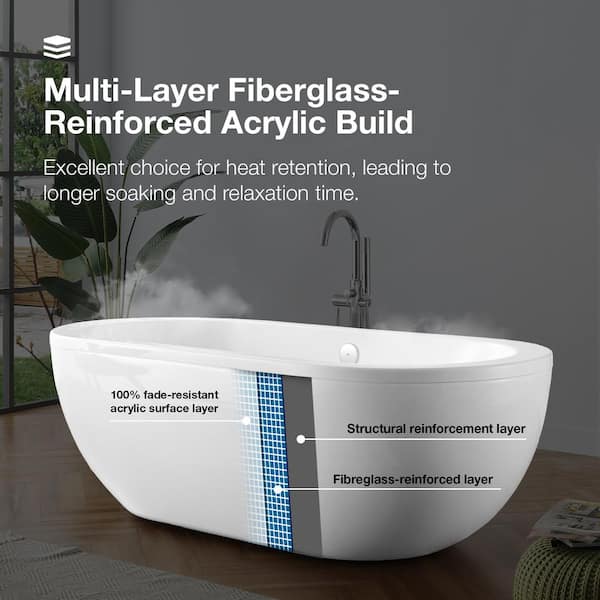 Serenity 71 in. Acrylic Double Slipper Flatbottom Non-Whirlpool Center Drain Bathtub in White
