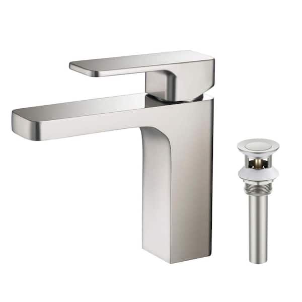 Single Handle Lever Handle Single Hole Bathroom Sink Faucet with Supply Lines and Pop-Up Drain in Brushed Nickel