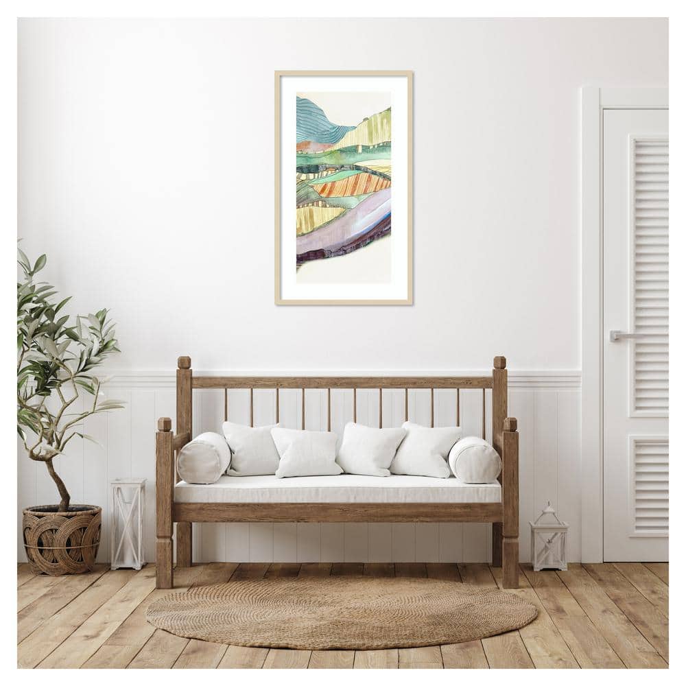 Abstract Landscape Lithograph with Light Brown Frame