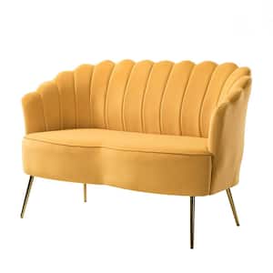 Yeran Velvet 52 in. Mustard 2-Seats Loveseat with Flower Shaped Back Design