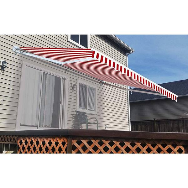 Aleko 13 Ft Manual Patio Retractable Awning 120 In Projection In Red And White Stripes Aw13x10rwstr05 Hd The Home Depot