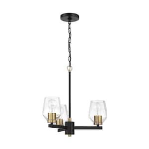 Avante Grand 3-Light Black/Brass Finish w/Clear Glass Transitional Chandelier for Kitchen/Dining/Foyer No Bulb Included