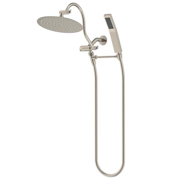 Hibbent Rainfall 1-Spray 10 in. All Metal Dual Wall Mount Fixed and Handheld Shower Head 1.8 GPM in Brushed Nickel Finish
