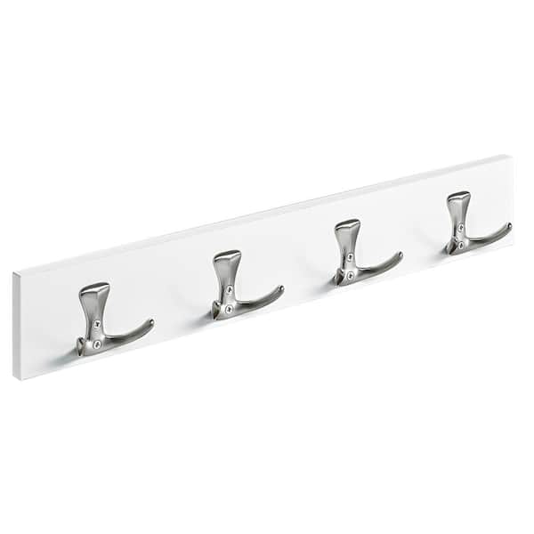 19.6 in. White and Stainless Steel 4 Double Hook Rail