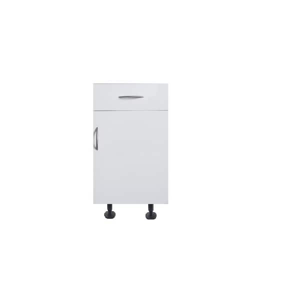 Hampton Bay San Juan Series Assembled 18x34.5x24 in. 1 Door 1 Drawer Right Base Cabinet made of High Density PVC in White Color