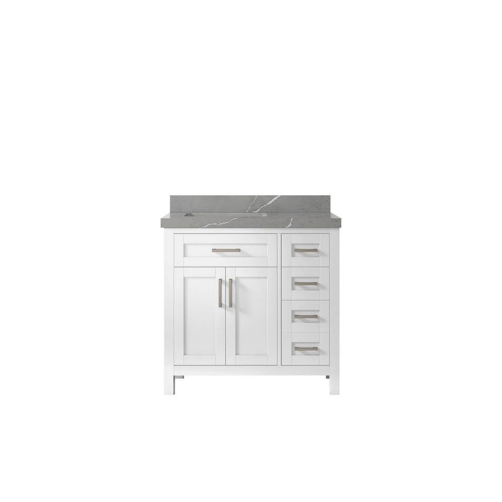 Cambridge 36 in. W x 22 in. D x 36 in. H Left Offset Sink Bath Vanity in White with 2 in Piatra Gray Quartz Top price history on PriceWatchPro