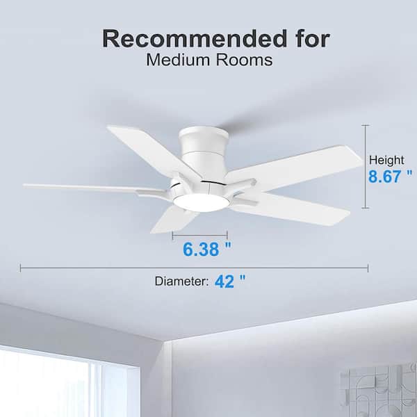 42 in. Indoor White Flush Mount Low Profile Ceiling Fan with